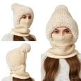 thumbnail image 4 of 3 In 1 Beanie Hat With Scarf And Mask Warm Scrub Caps Women Womens Scarves Wool Face Masks Beige, 4 of 9