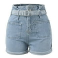 thumbnail image 4 of Sngxgn Women's High Waisted Ripped Stretchy Denim Short Summer Jean Shorts(Blue,M), 4 of 7