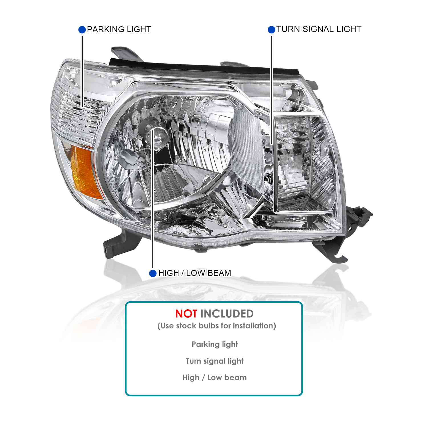 Spec-D Tuning Chrome Housing Clear Lens Headlights Compatible with 2005-2011 Toyota Tacoma L+R Pair Head Light Lamp Assembly - image 3 of 6