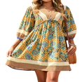thumbnail image 1 of AMERTEER Femmes Boho Robe Imprimé Bohème Vintage Imprimé Floral Robes Ethnique Style Plage Robe à Manches Longues Robe Décontractée Rouge Bleu Jaune M, 1 of 4