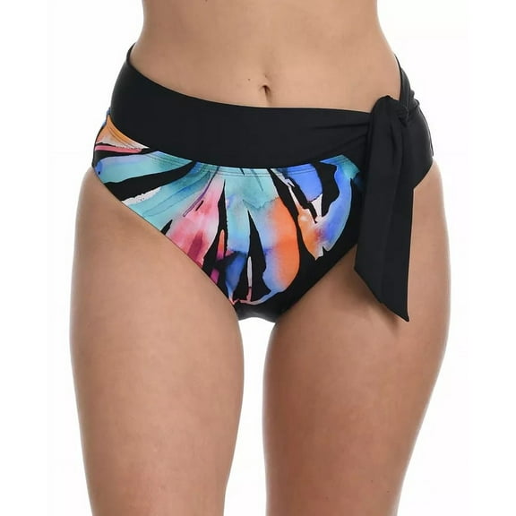 La Blanca PRISM PALM BLACK MULTI Convertible High-Waist Bikini Bottom, US 14