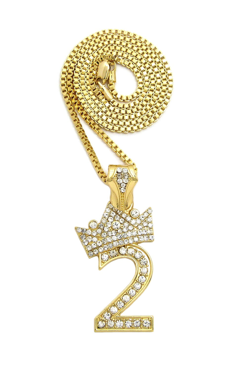 Stone Stud Tilded Crown Number Pendant with 2mm 24