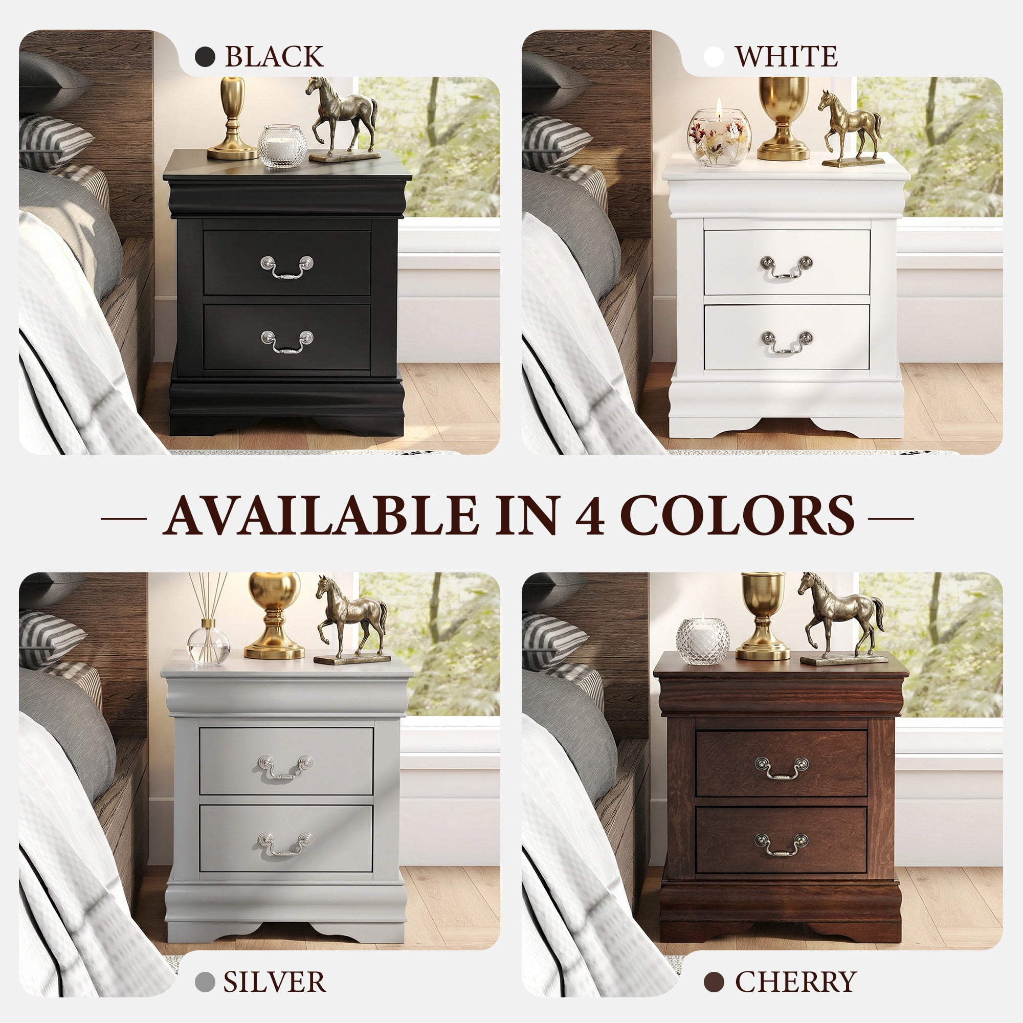 Aukfa 2-Drawer Nightstand, Mid-Century Modern Wood Bedside Table for Bedroom/Living Room/Guest Room,White