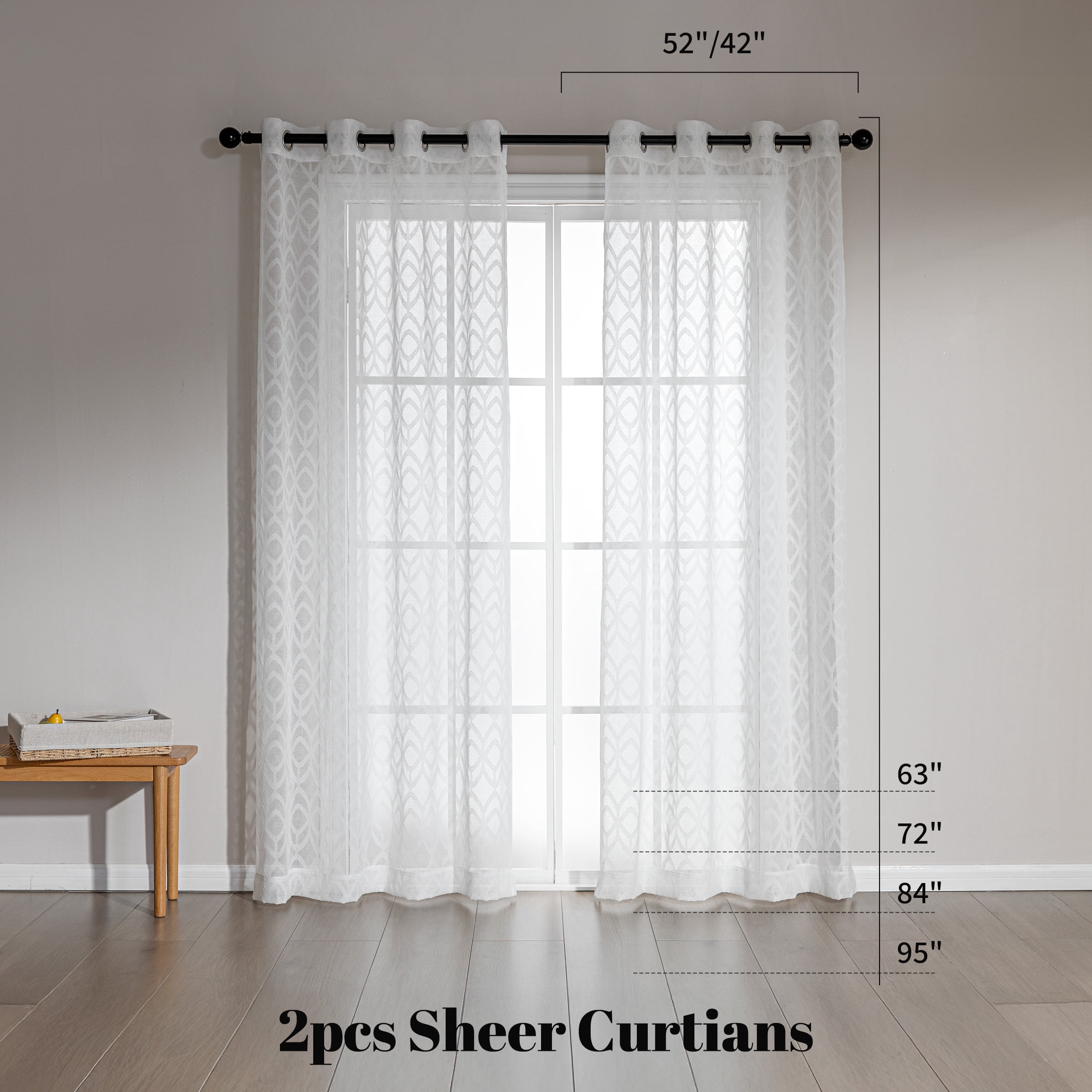 Sonive Sheer Curtains White Pack of 2, Light Filtering Privacy Living Room, 42"×63"