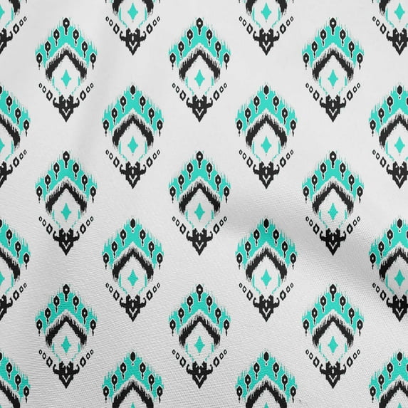 oneOone Viscose Jersey Turquoise Green Fabric Asian Ikat Fabric For Sewing Printed Craft Fabric By The Yard 60 Inch Wide
