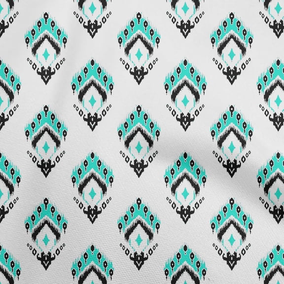 oneOone Cotton Poplin Turquoise Green Fabric Asian Ikat Sewing Material Print Fabric By The Yard 42 Inch Wide