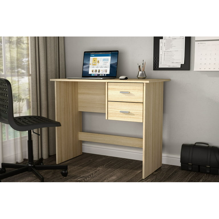 Polifurniture Budapest 35.5 in. Desk with Writing 2 Drawers Oak