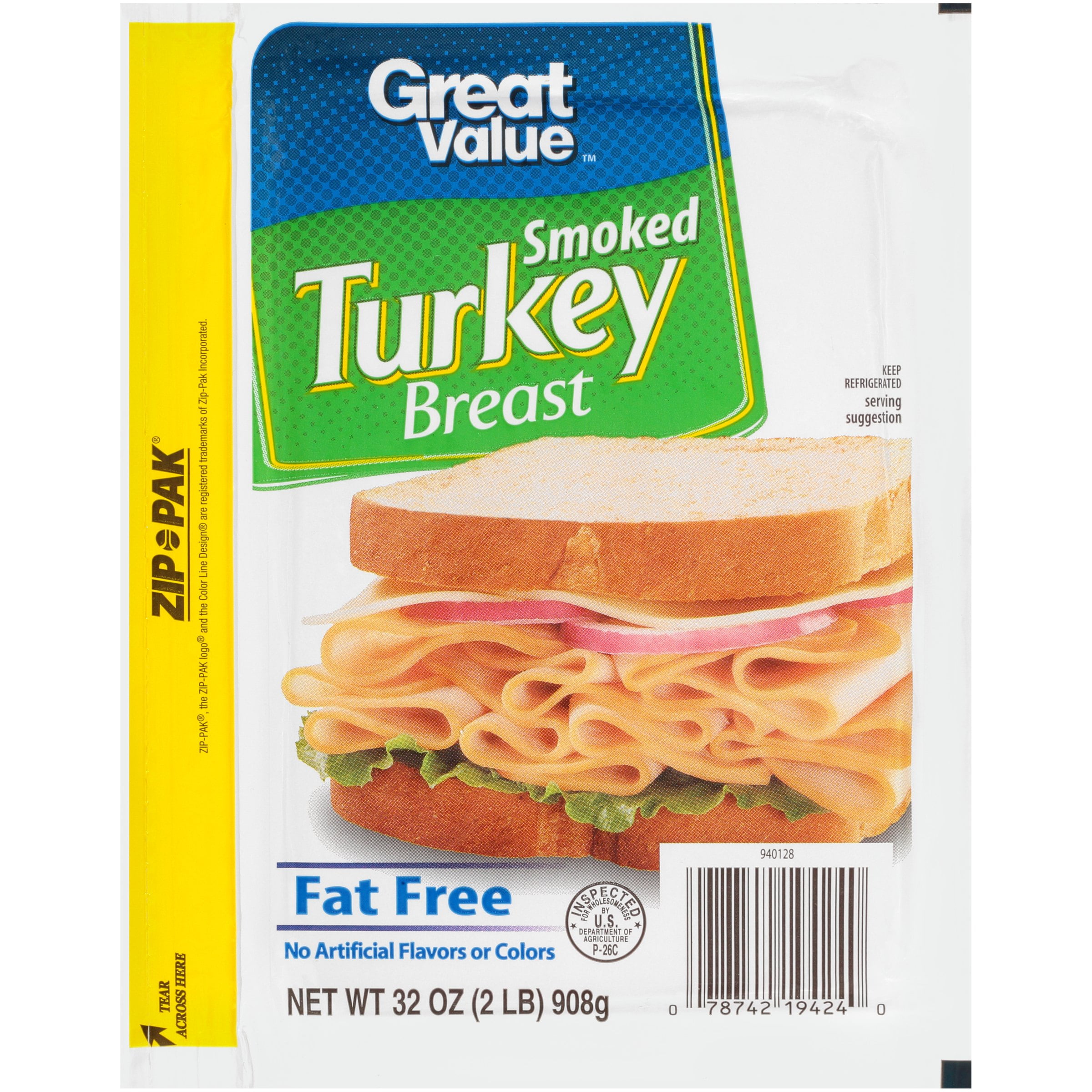 Great Value FatFree Smoked Turkey Breast, 32 oz