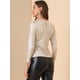 thumbnail image 5 of Camisa de manga larga para mujer, brillante, brillante, de fiesta, metálico brillante Beige M, 5 of 6