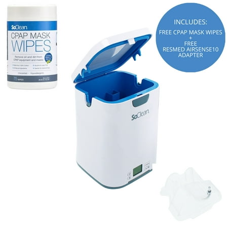SoClean 2 CPAP Cleaner & Sanitizer (With ResMed AirSense 10 Adapter and FREE Mask Wipes (Soclean 2 Best Price)