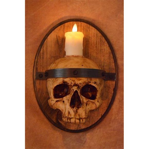 Skull Plaque Wood Sconce with Votive Flameless Candle