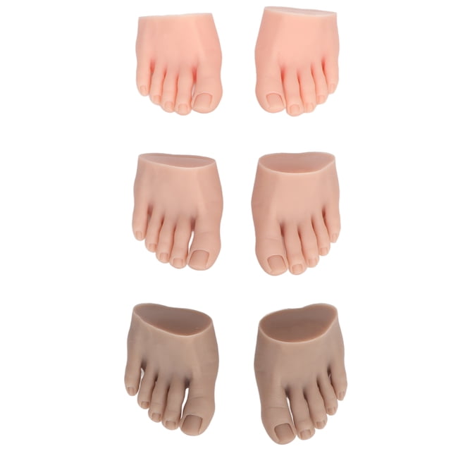 Juego de 3 pares de modelos de pie falso para práctica de tatuajes, silicona suave, exhibición de entrenamiento para decoración de uñas, modelo de medio pie