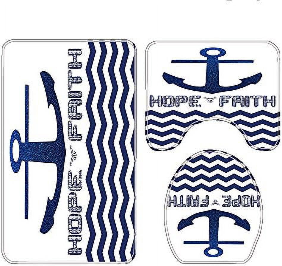 4PCS/Set Anchor Shower Curtain Sets with Rugs Polyester Waterproof Shower Curtain Nautical Anchor Bath Curtain Bathroom Rugs Bath Mat Set Toilet Lid Cover, 72"x72", Infinity Love Anchor