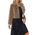 thumbnail image 4 of INSPIRE CHIC Dressy Faux Fur Coat for Women's Cropped Snap Button Winter Wedding Fluffy Jackets XS Khaki, 4 of 6