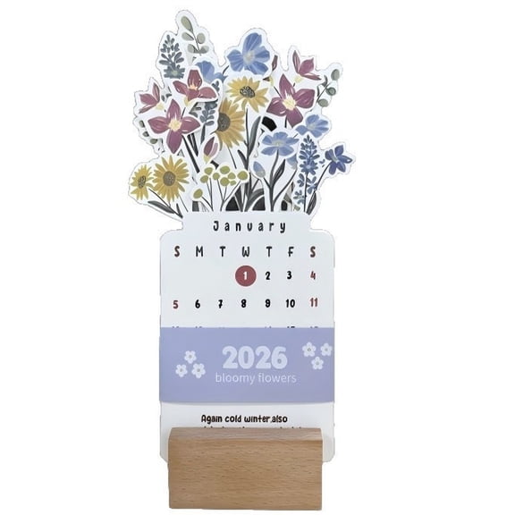 Bloomy Flowers Desk Calendar With Standing Design 19.7x9.3x3cm, Flower Desktop Decoration Calendar, Thick & Sturdy Paper, Organizing & Planning, 2026 Desk Calendar, Monthly Planner