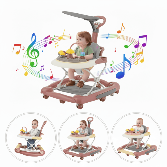 HDUTNGISN 5-in-1 Red Adjustable Baby Walker with Wheels for Boys & Girls