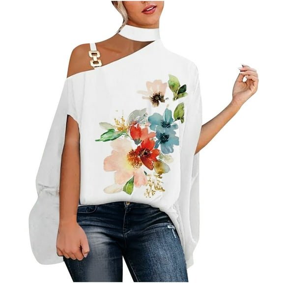 LYXSSBYX Women Plus Size Tops Clearance Summer Women Casual Half Batwing Sleeve Halter Neck Off Shoulder Printed Loose Polluer Blouse Tops