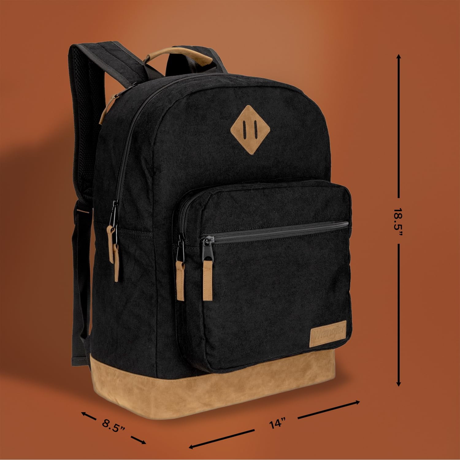 Wrangler Yellowstone Backpack, Classic Logo Resistant Padded Laptop Notebook Sleeve, Black Corduroy