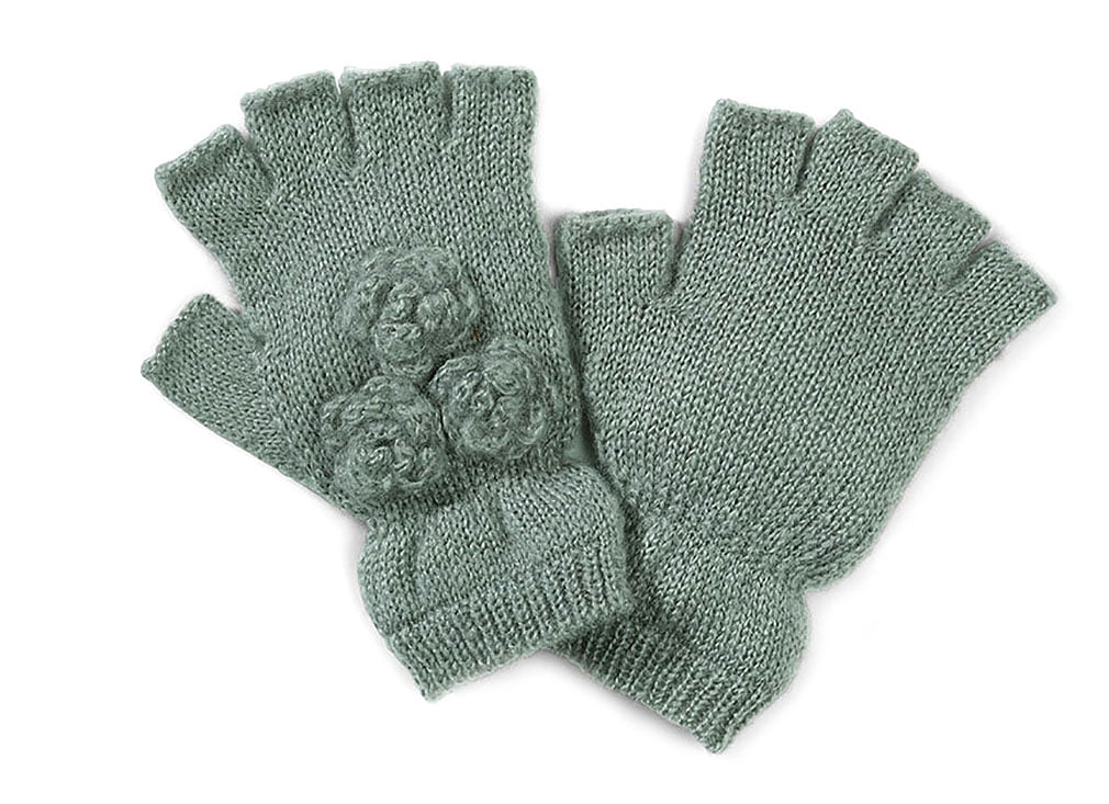 San Diego Hat Company Women's Fingerless Gloves Grey w/ Flowers 
