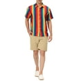 thumbnail image 2 of MODA NOVA Big & Tall Men's Striped Shirt Short Sleeve Button Down Beach Shirt Rainbow Yellow LT, 2 of 6
