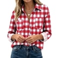 thumbnail image 3 of Josdec Women's Plaid Button Down Shirt, Lapel Long Sleeve with Double Chest Pockets for Office Daily S‑2XL, 3 of 7
