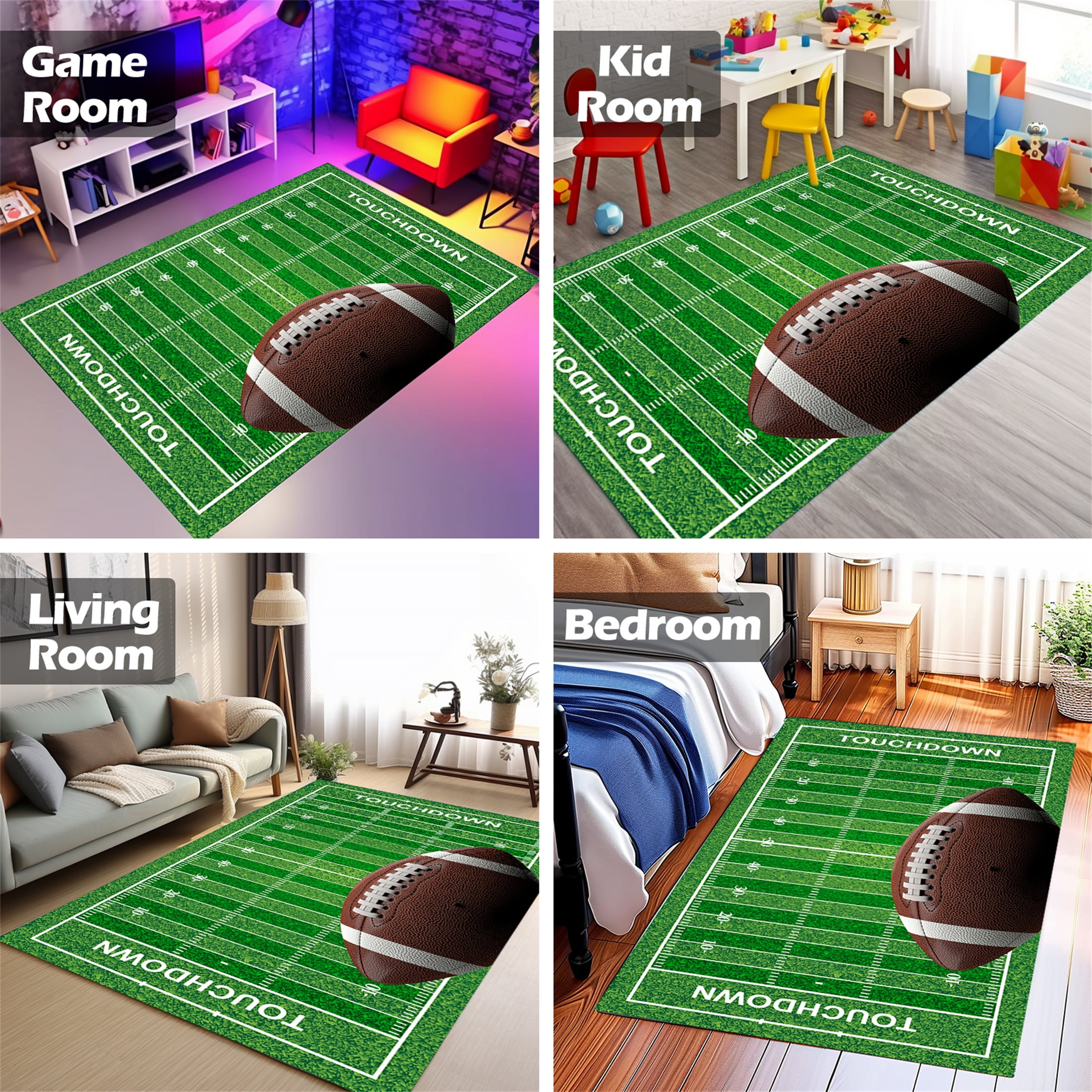Osimiccp Football Rug, Non-Slip Bedroom Carpet, 3'x5', Football Field Design