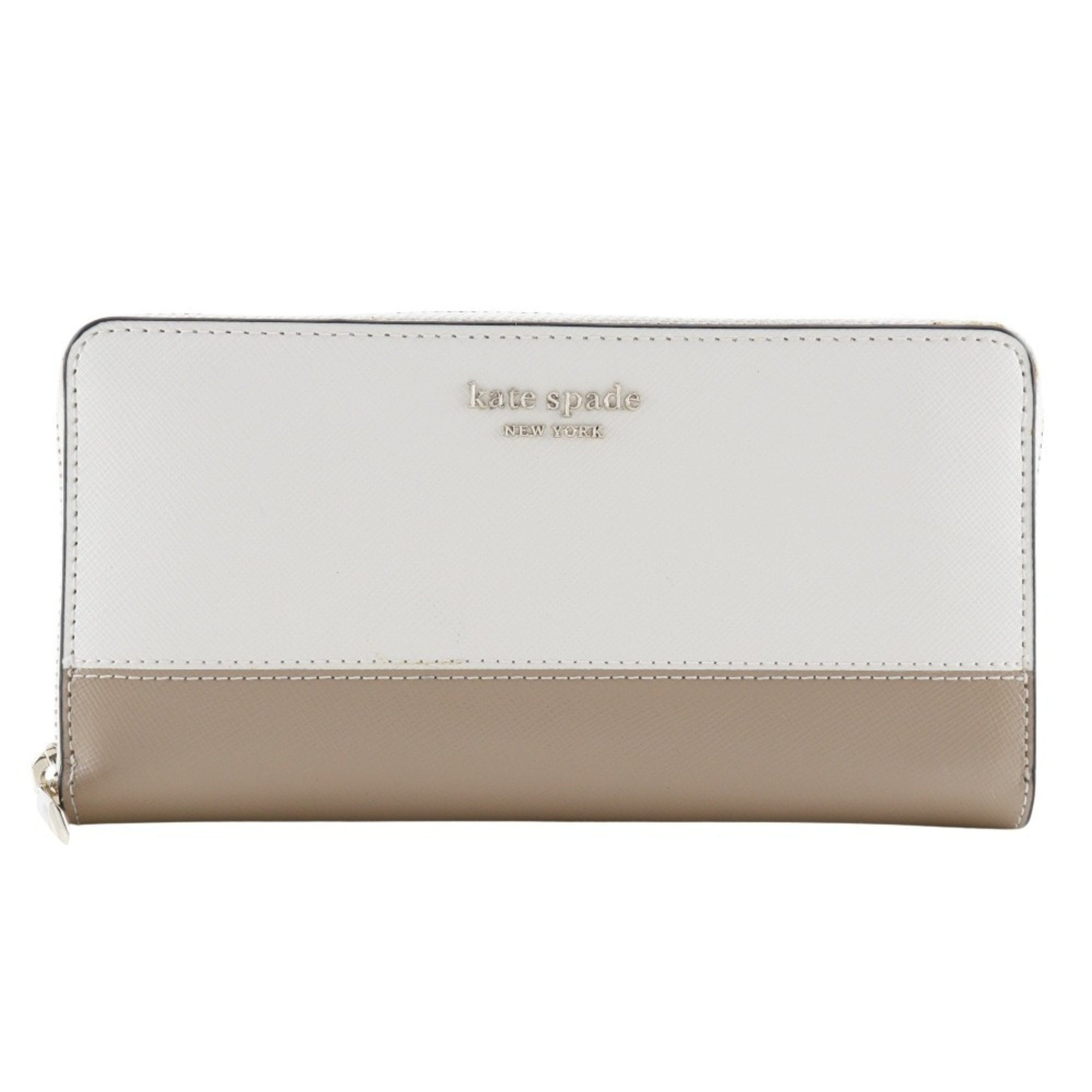 Pre-Owned Kate Spade Round Long Wallet Spencer Bicolor PWR00281 Leather White/Beige... (Good)