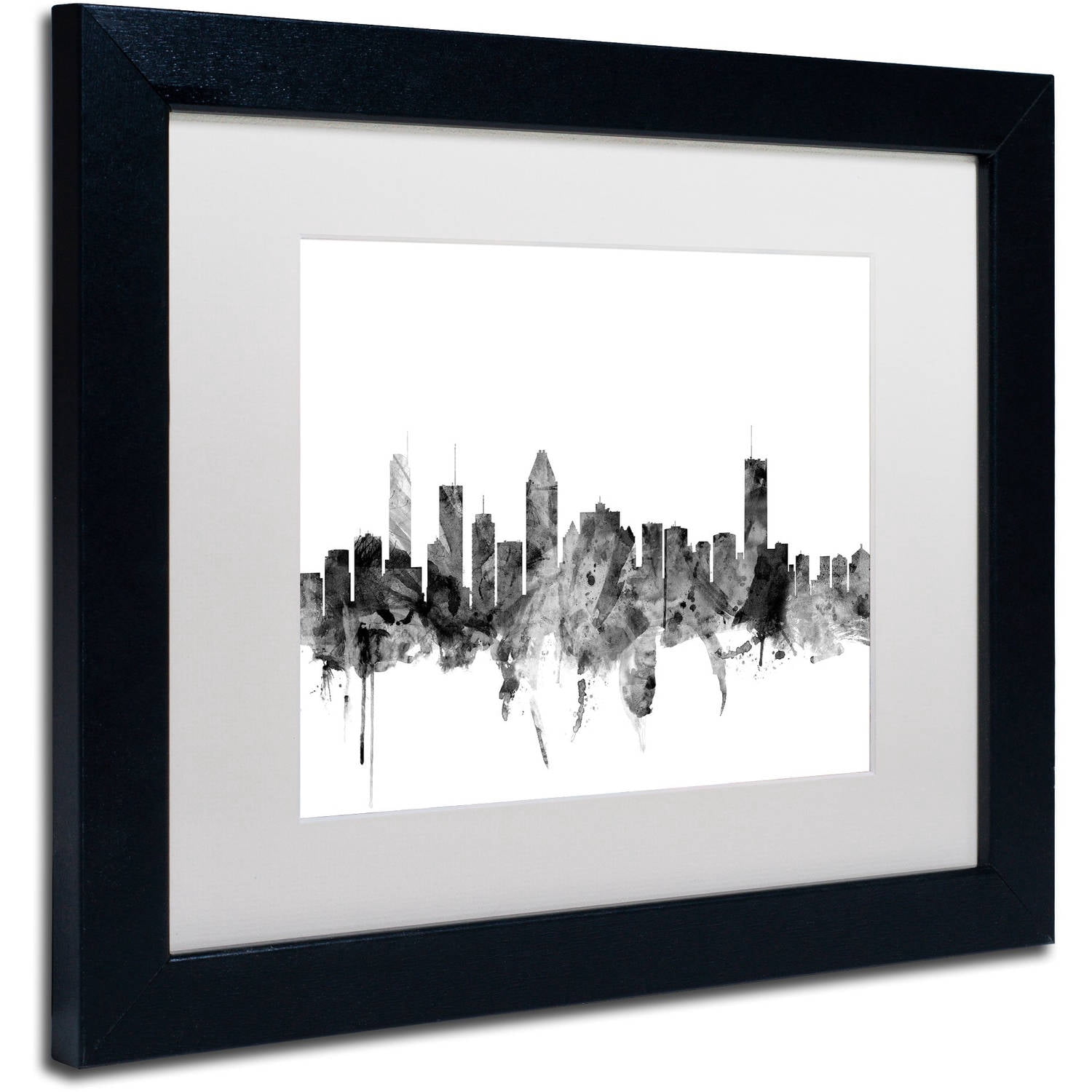 Trademark Fine Art 'Montreal Canada Skyline B&W' Canvas Art by Michael Tompsett White Matte, Black Frame