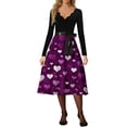 thumbnail image 4 of Valentines Day Dresses Scalloped Neck Fit and Flare Dress with Heart Print Waist Vintage Style Dress for Women Dark Purple 3XL, 4 of 5