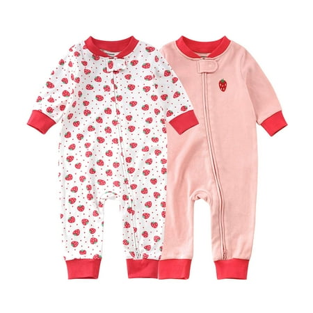 

Teach Leanbh Baby 2-Pack Footless Pajamas Cotton Long Sleeve Printing 2 Way Zipper Romper Jumpsuit Sleep and Play 3-24 Months (18-24 Months Strawberry)