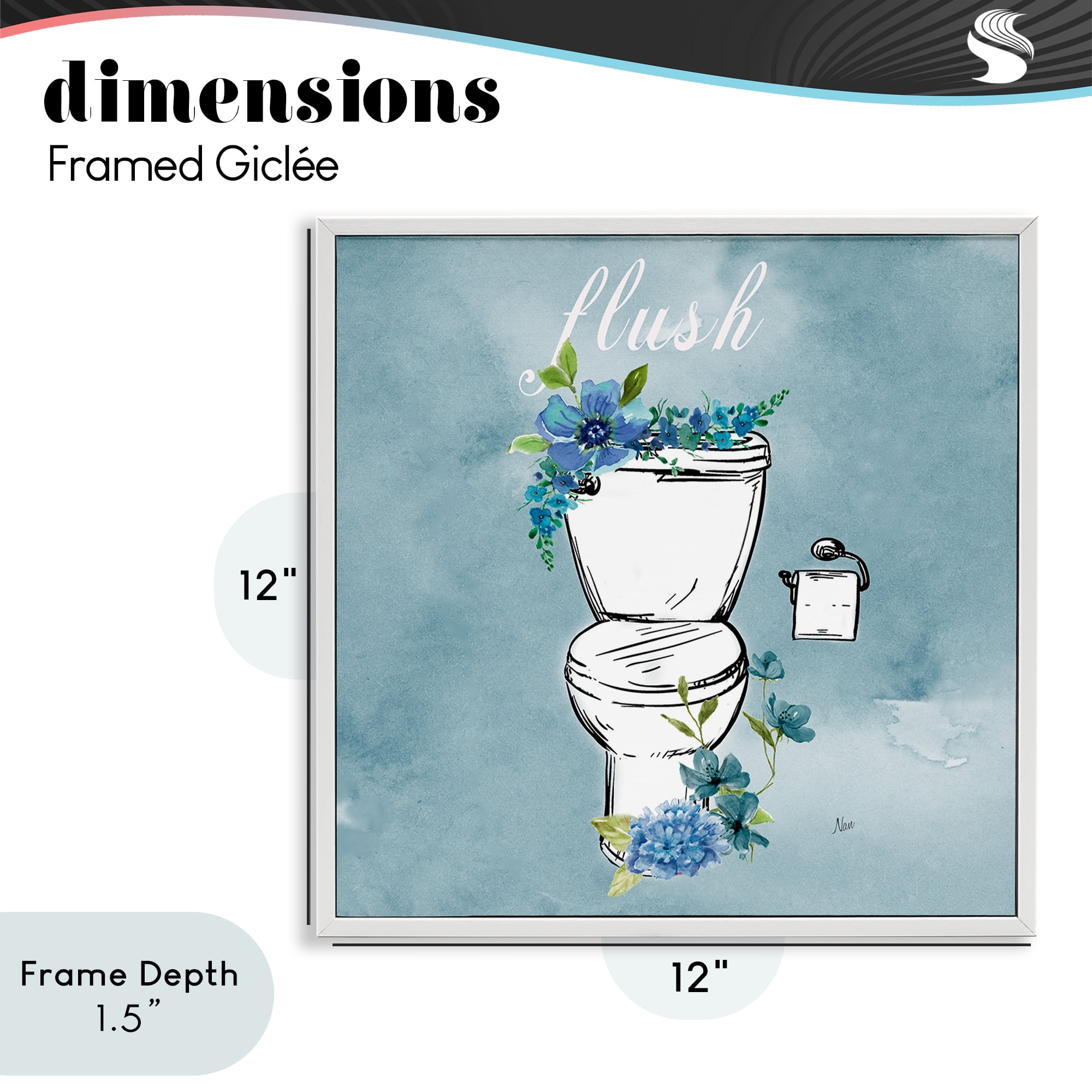 Stupell Industries Floral Bathroom Rules Flush White Framed Giclee Art, design by Nan