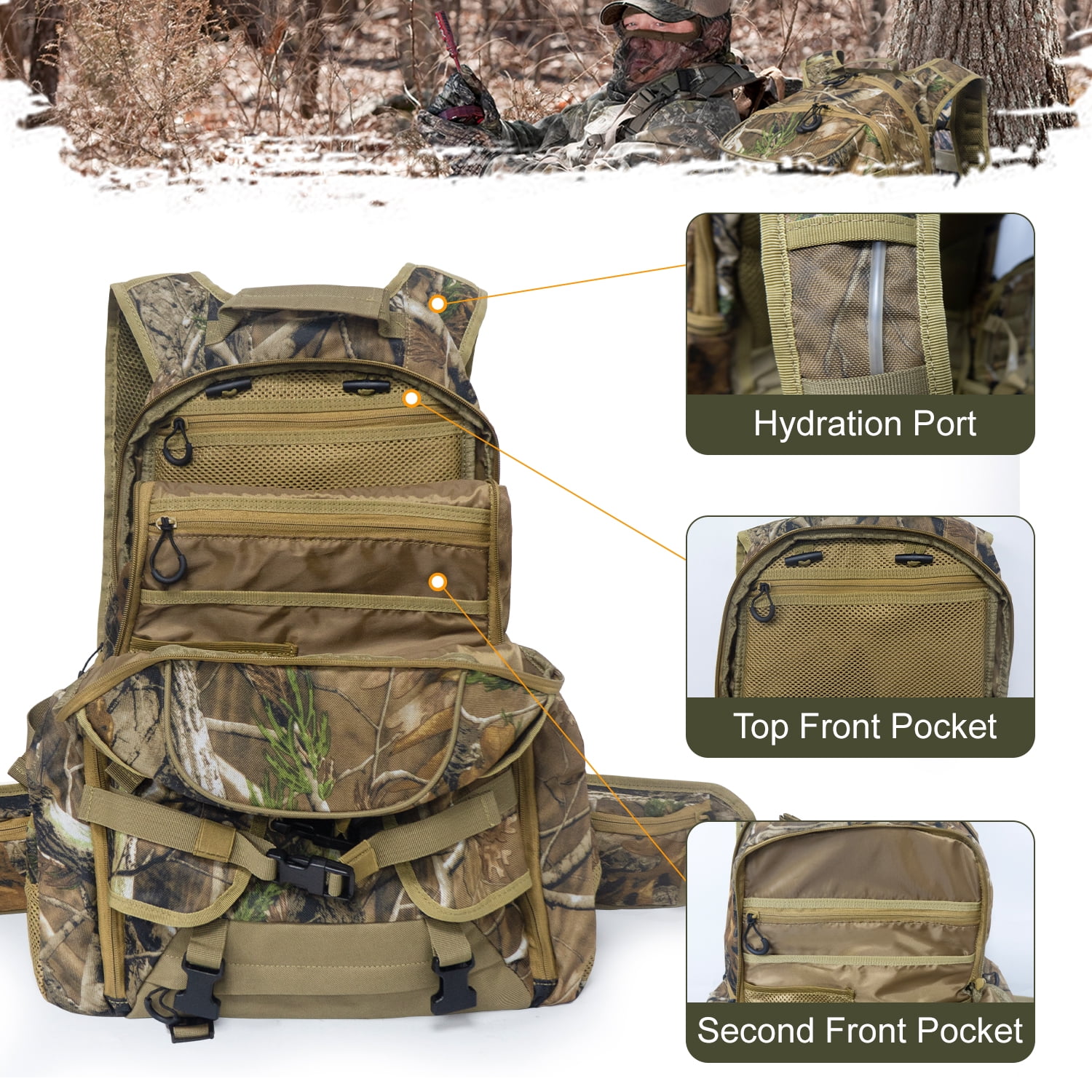 WTVIDAS Hunting Backpack, Waterproof Camo Hunting Pack for Men, Long-Lasting Large Capacity Hunting Day Pack, Hunting Gear, Deer Hunting Accessories