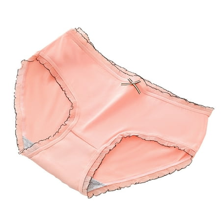Girls Cotton Underwear Briefs Mid Waist Color Black Comfort Soft Underpants Breathable Sweet Cute Panty  Pink  L