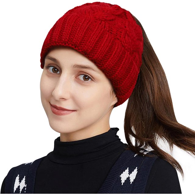 GFDYREE Tuque pour Queue de Cheval pour Femmes avec Bouton pour Masque, Tuque Chignon Haute et Décoiffée avec Trou pour Queue de Cheval