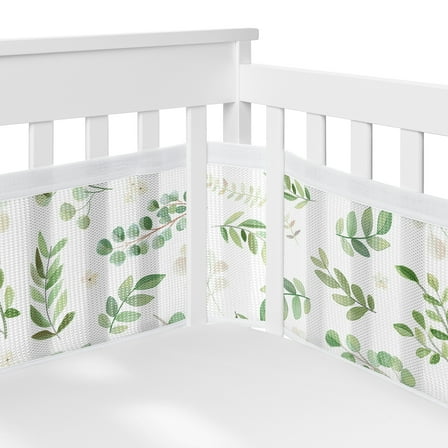 Sweet Jojo Designs   BreathableBaby Botanical Green and White Breathable Mesh Crib Liner Pad
