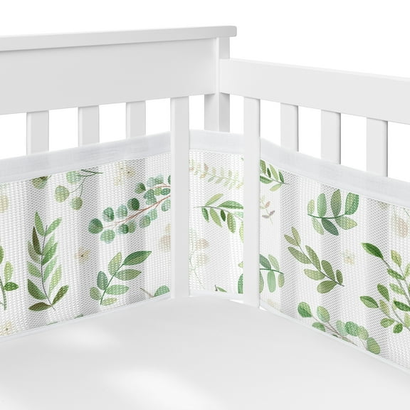 Sweet Jojo Designs   BreathableBaby Botanical Green and White Breathable Mesh Crib Liner Pad