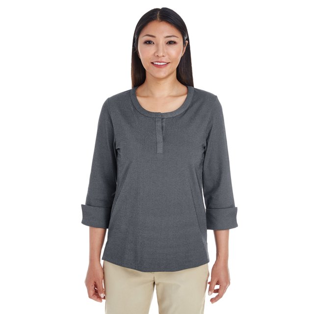 Top de punto jaspeado de mezcla de algodón central para mujer DK GREY HEATHER XL Devon & Jones DG230W