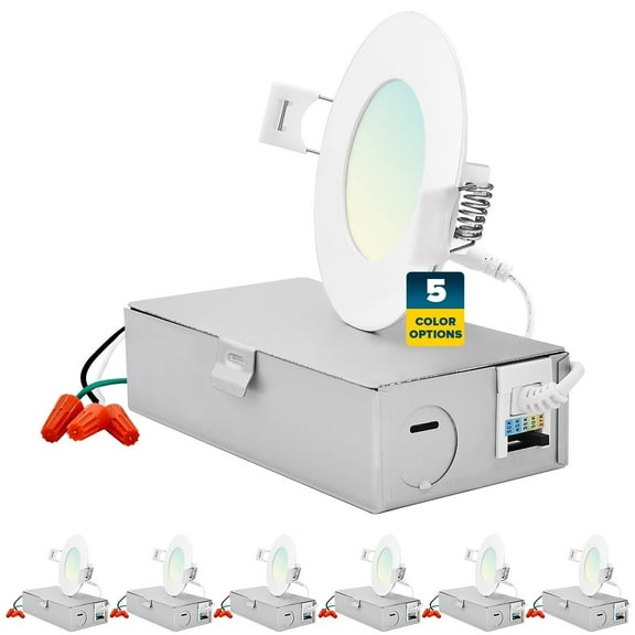 Sunperian 3 inch Ultra-Thin LED Recessed Light J-Box 5 Color Options 8W 540 Lumens Dimmable Wet Rated ETL Listed 6 Pack