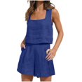 thumbnail image 1 of Womens 2 Piece Outfits Linen Square Neck Crop Tops Short Set 2023 Lounge Matching Sets Trendy Clothes Beach Summer, 1 of 8