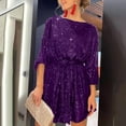 thumbnail image 2 of Cocktail Dresses for Women Loose Long Sleeve Straight Sequin Glitter Dress Party Sequin Beaded Dress for Prom, Red Carpet Events, and Birthday Celebrations. Purple L, 2 of 5