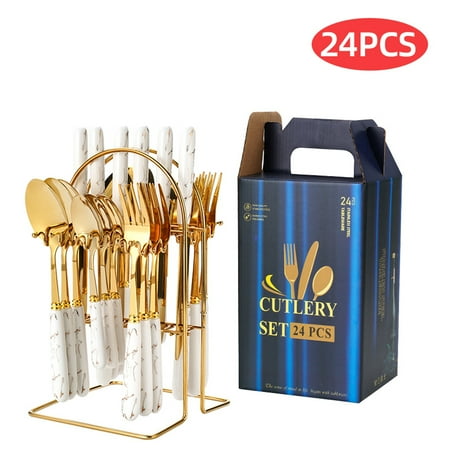 

24pcs Stainless Steel Cutlery Set Household Knife Fork And Spoon With Ceramic Handle Tableware Set Kitchen Accessories