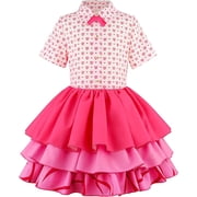 Guvpev Halloween Princess Costume for G'irl's, Pink Princess Dress with Jacket, Belt & Heart Bag, Halloween Cosplay Party Outfit & Fancy Dress Up