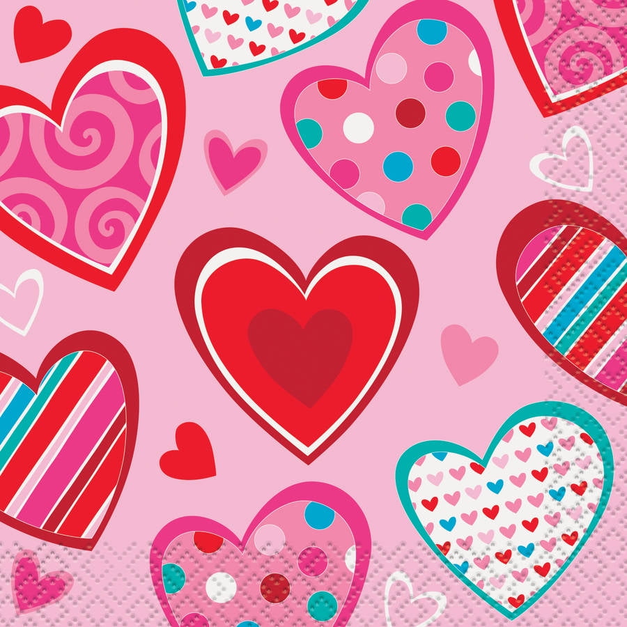Bright Hearts Valentine's Day Beverage Napkins, 16ct by Unique Industries