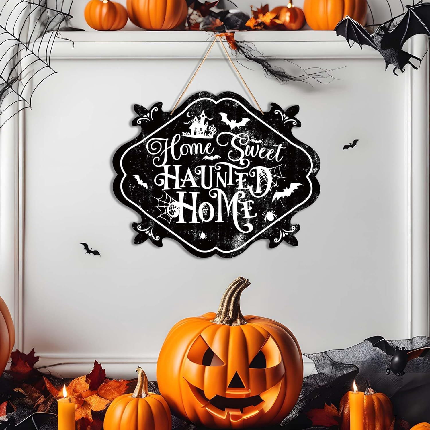 Happy Halloween Wooden Sign 8x10 Inch with Rope for Wall Door Decor