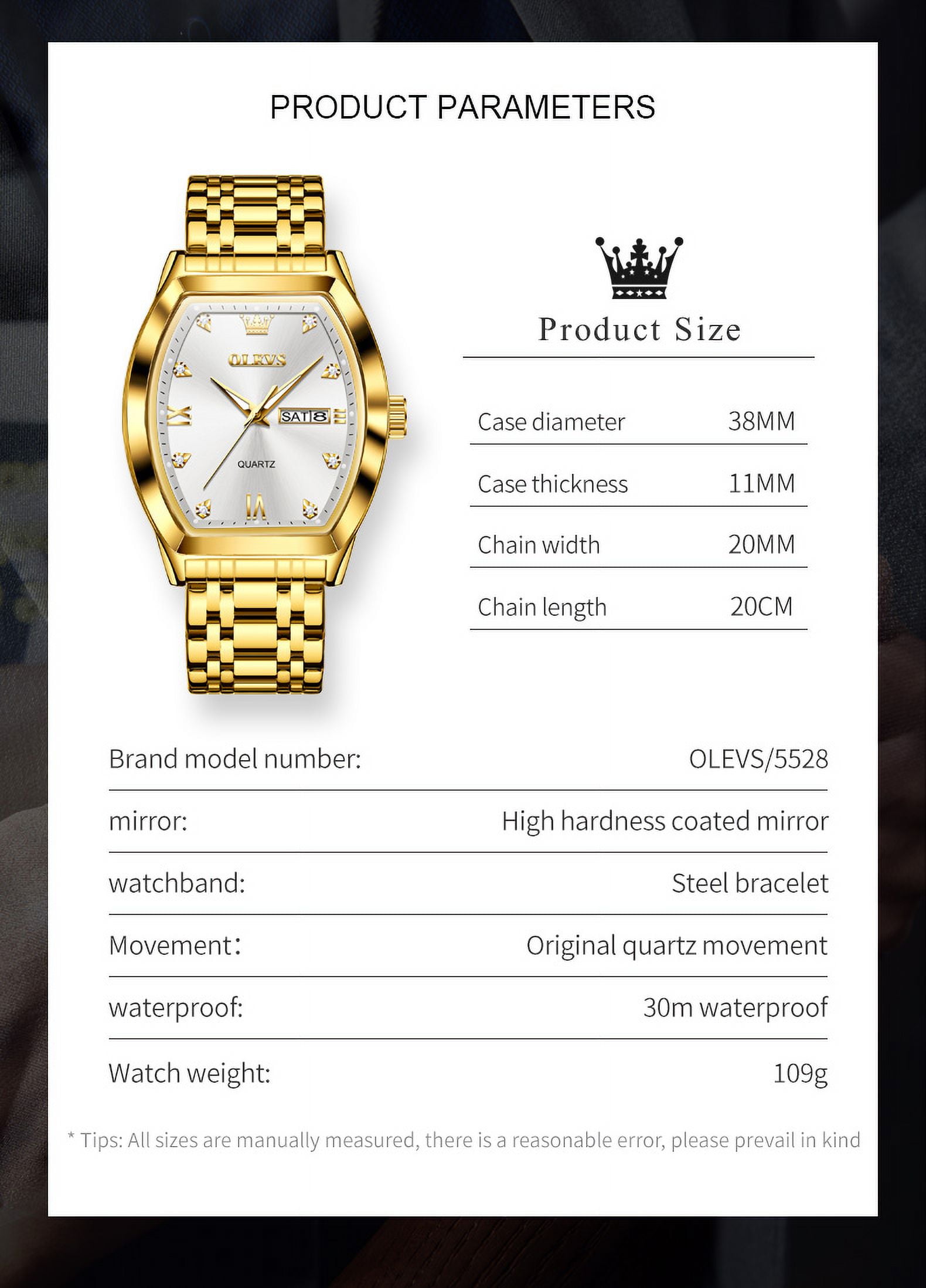 OLEVS Mens Watches Square Business Dress Diamond Analog Quartz Date Luxury Watches for Men Dress Casual Stainless Steel Waterproof Luminous Mens Wrist Watches Gifts Reloj para Hombre Gold/Black Dial