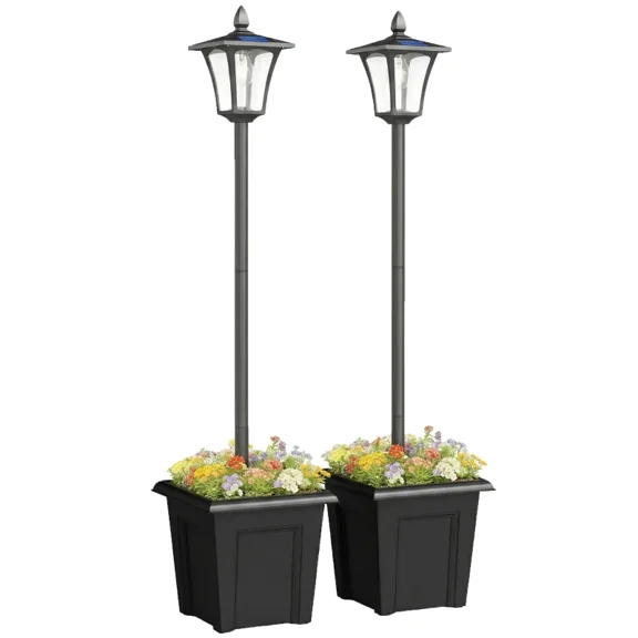 63" Solar Lamp Post Lights with Planter Base, 2-Pack Waterproof LED Outdoor Solar Post Lights, Dusk to Dawn, Black
