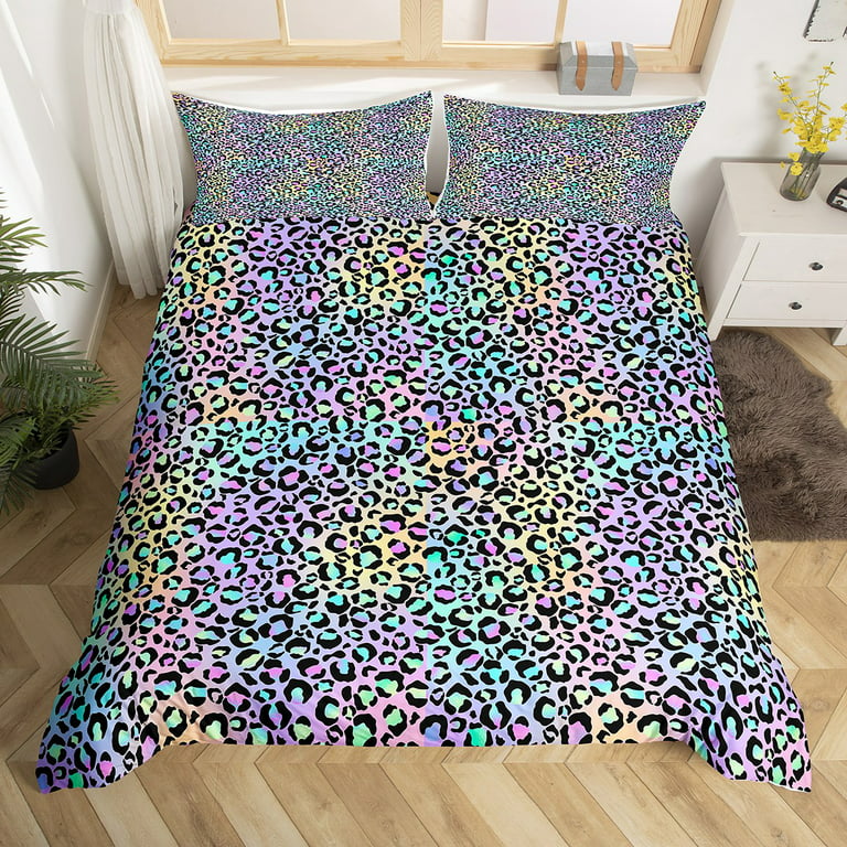 YST Kids Leopard Print Bed Sets for Girls Rainbow Bedding Set