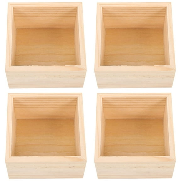 4Pcs Wooden Boxes Lidless Wooden Boxes Tabletop Wood Boxes Small Square Wooden Boxes