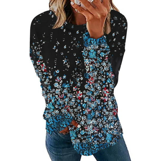 XZNGL Long Sleeve Shirt Women Women Long Sleeves Casual Shirts Printing  Round Neck Sweatshirt Pullover Loose Tunic Topszc-12630 Womens Long Sleeve Tops  Women'S Long Sleeve Tops 