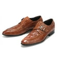 thumbnail image 5 of Santimon Brown Dress Shoes for Men Crocodile Grain Slip on Loafers Fashion Single Strap Monk Shoes US 9, 5 of 8